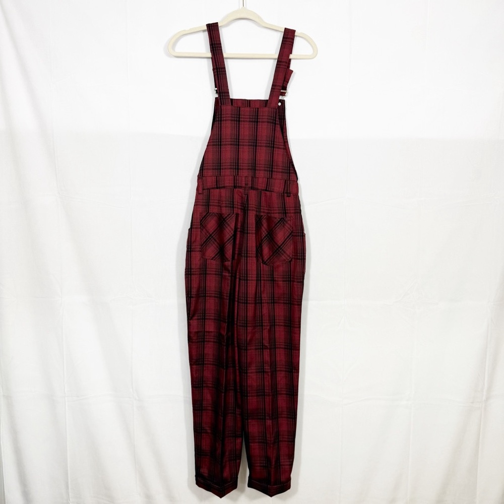 Disturbia Ferreira Mom Dungarees Buffalo Plaid Overalls Goth Grunge Punk Red - Picture 4 of 14